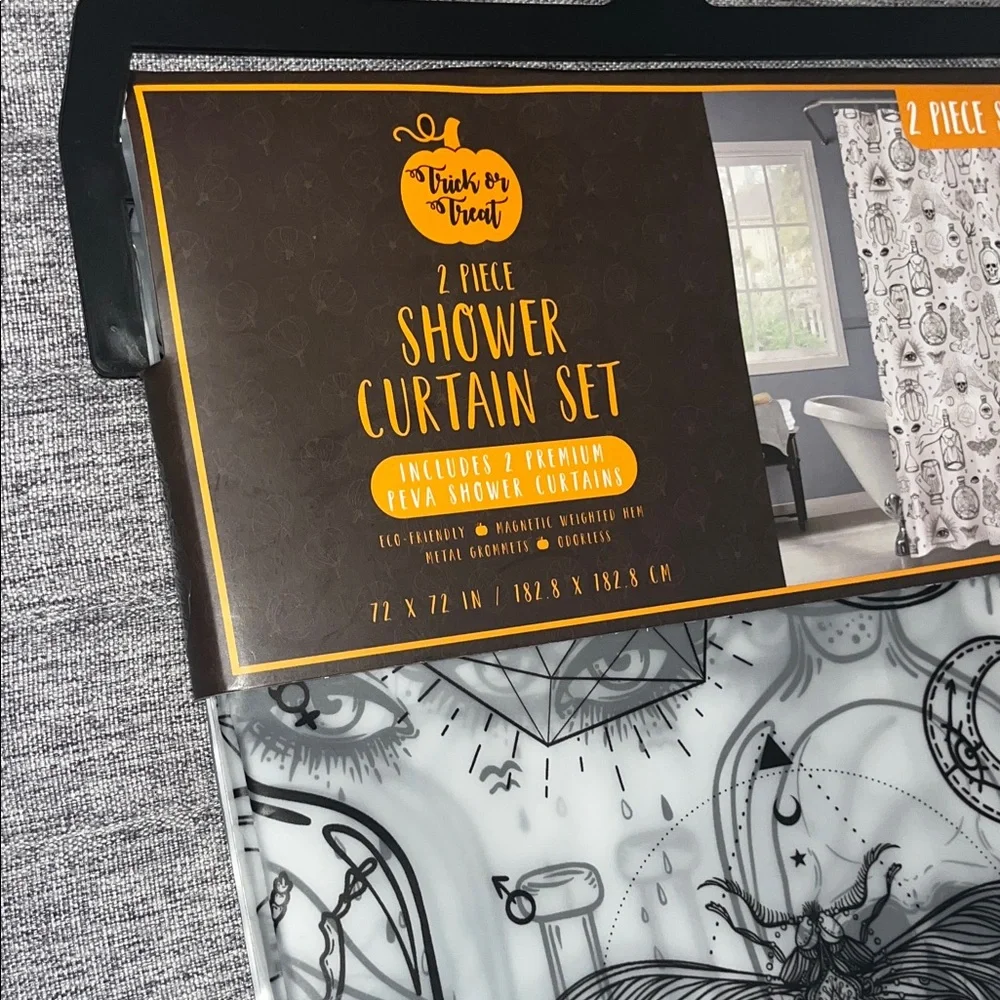 Trick or Treat Black and White Sheet Halloween Shower Curtain Set